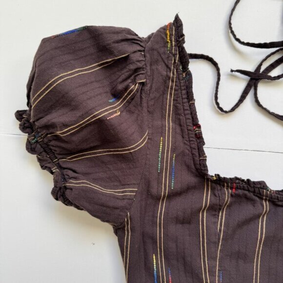 🍄 50% OFF - Free People Corset Top Brown Espresso Bean Striped Shirt Blouse - Picture 9 of 15